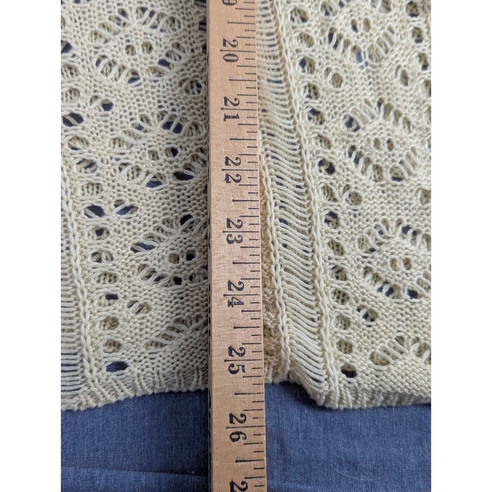 Cream Crochet Knit V-Neck Poncho Top with Side Tassel Ties One Size Boho - Picture 9 of 11